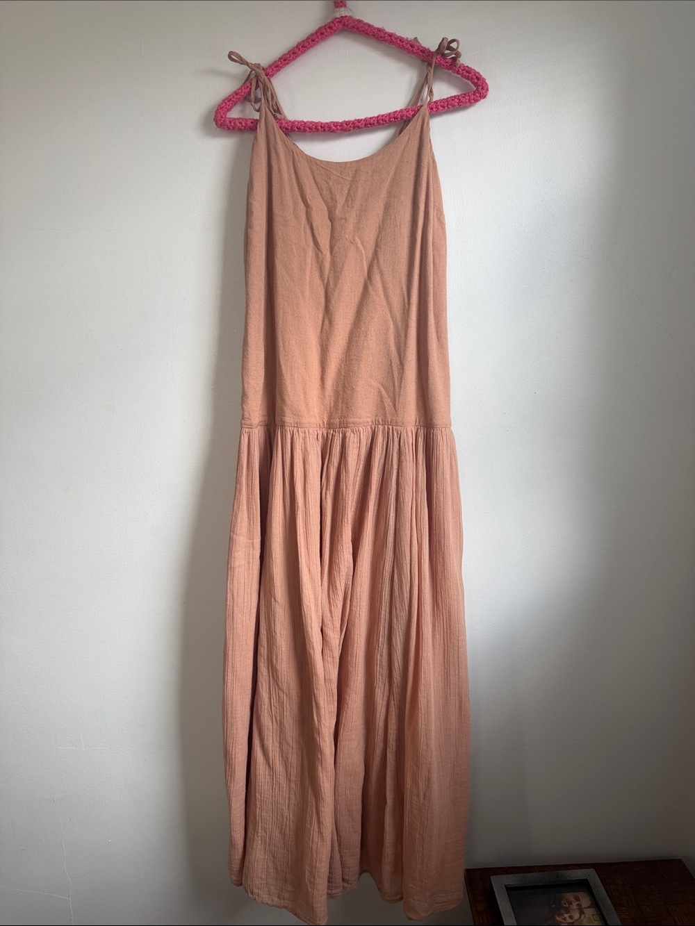 Free People Blush Gauze Tie Strap Maxi Dress Size Small
